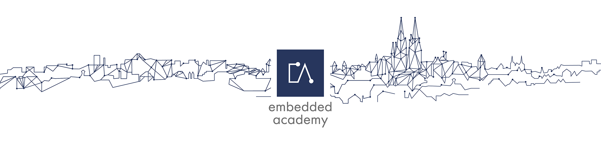 Embedded Academy Logo auf der Regensburger Skyline gezeichnet als Schaltung einer Platine